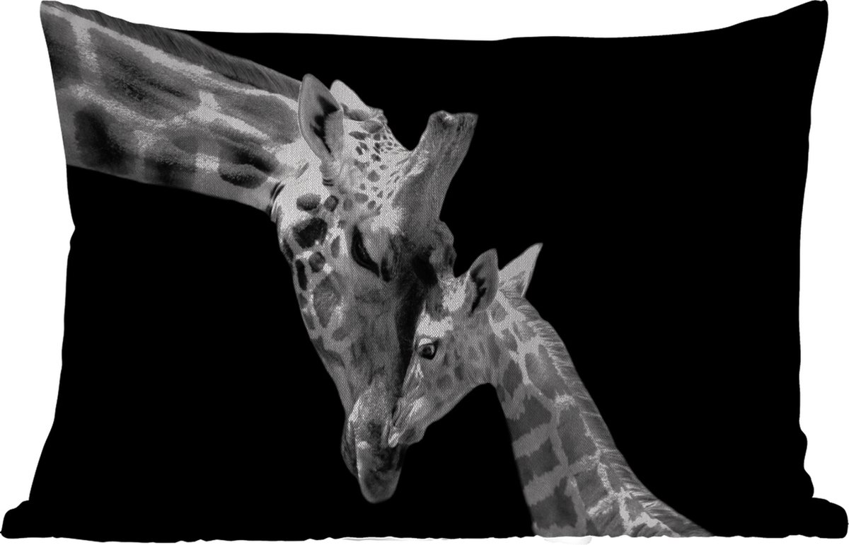 Buitenkussens - Giraffe - Wilde dieren - Portret - Zwart wit - 60x40 cm - Weerbestendig