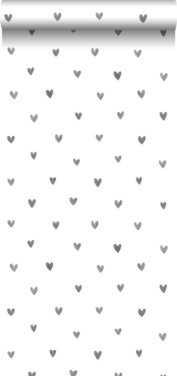 Walls4You behang confetti hartjes grijs en wit - 935299 - 53 cm x 10,05 m