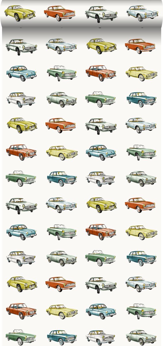Walls4You behang getekende vintage auto's multicolor op wit - 935288 - 53 cm x 10,05 m