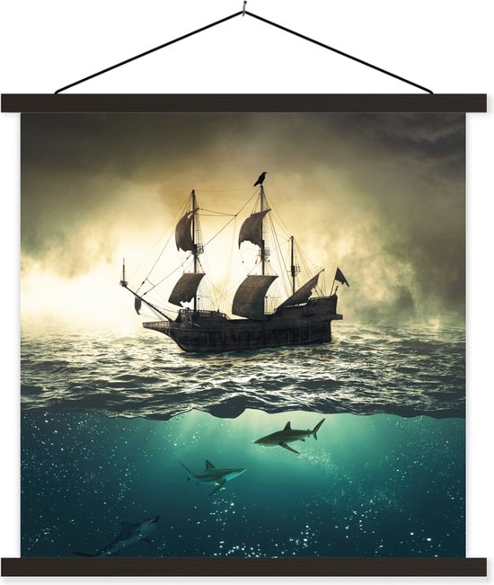 Affiche scolaire - Mer - Bateau - Requin - 60x60 cm - Lattes noires
