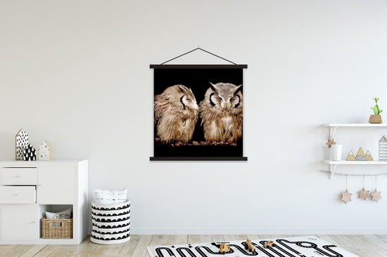 Porte-affiche avec affiche - Affiche scolaire - Hibou - Vogel - Zwart - 90x90 cm - Lattes noires