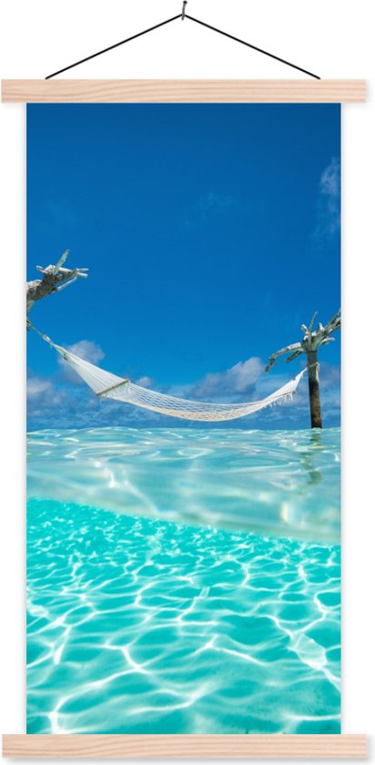 Porte-affiche avec affiche - Affiche scolaire - Été - Mer - Hamac - 60x120 cm - Lattes vierges