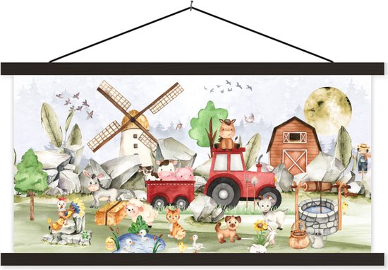 Schoolplaat kinderen - Wanddecoratie kinderkamers - Boerderij - Trekker - Kinderen - Dieren - Muurdecoratie - 60x30 cm