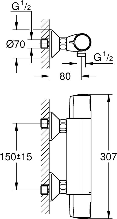 Mitigeur thermostatique de douche, noir mat