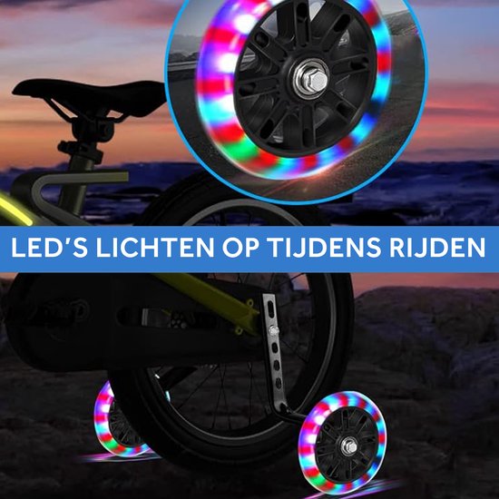 TIKKENS® Zijwieltjes - 12-20 Inch - LED lichtjes - Zijwieltjes voor Kinderfiets - Zwart - 12 inch/14 inch/16 inch/18 inch/20 inch - Zijwielen - Kinderfietsaccessoires van Merkloos — afbeelding 2