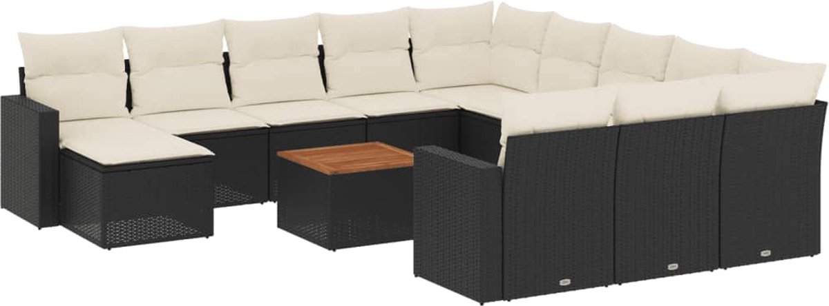vidaXL 13-delige - Loungeset - met - kussens - poly - rattan - zwart