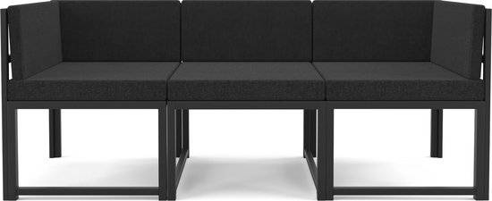 Tokyo Black Hoekbank - Modern Design - Tuinmeubelen - 3 Personen - Metaal - Zwart - 185x60x73 cm