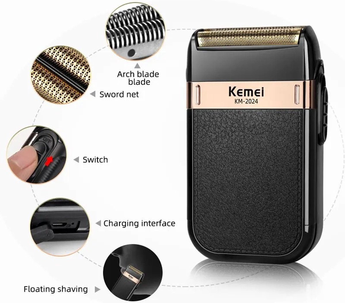Kemei 2024 Scheerapparaat met Draadloze Oplading - afbeelding 2