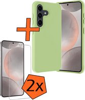 Hoesje Geschikt voor Samsung S24 Hoesje Siliconen Cover Case Met 2x Screenprotector - Hoes Geschikt voor Samsung Galaxy S24 Hoes Back Case - Groen.