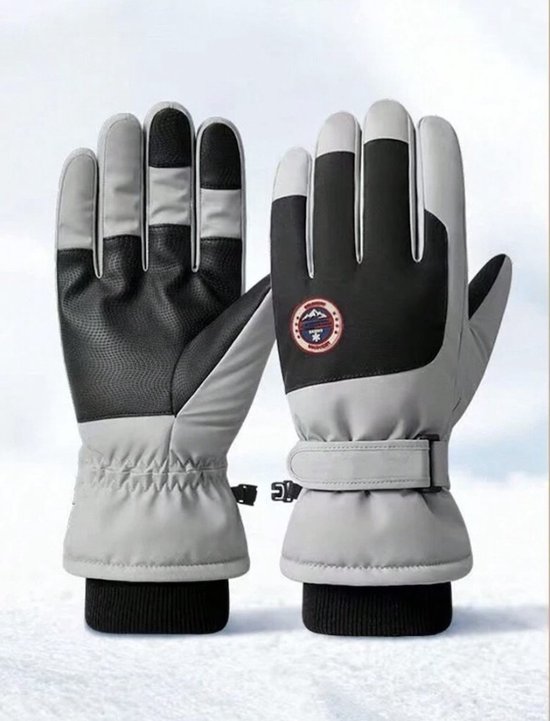 Winter skihandschoenen met touch screen voor heren grijs/zwart -one size - Warme handschoenen, anti-slip, winterdicht, waterbestendig, met anti loss buckle geschikt voor skiën, schaatsen, fietsen, voor wintersport