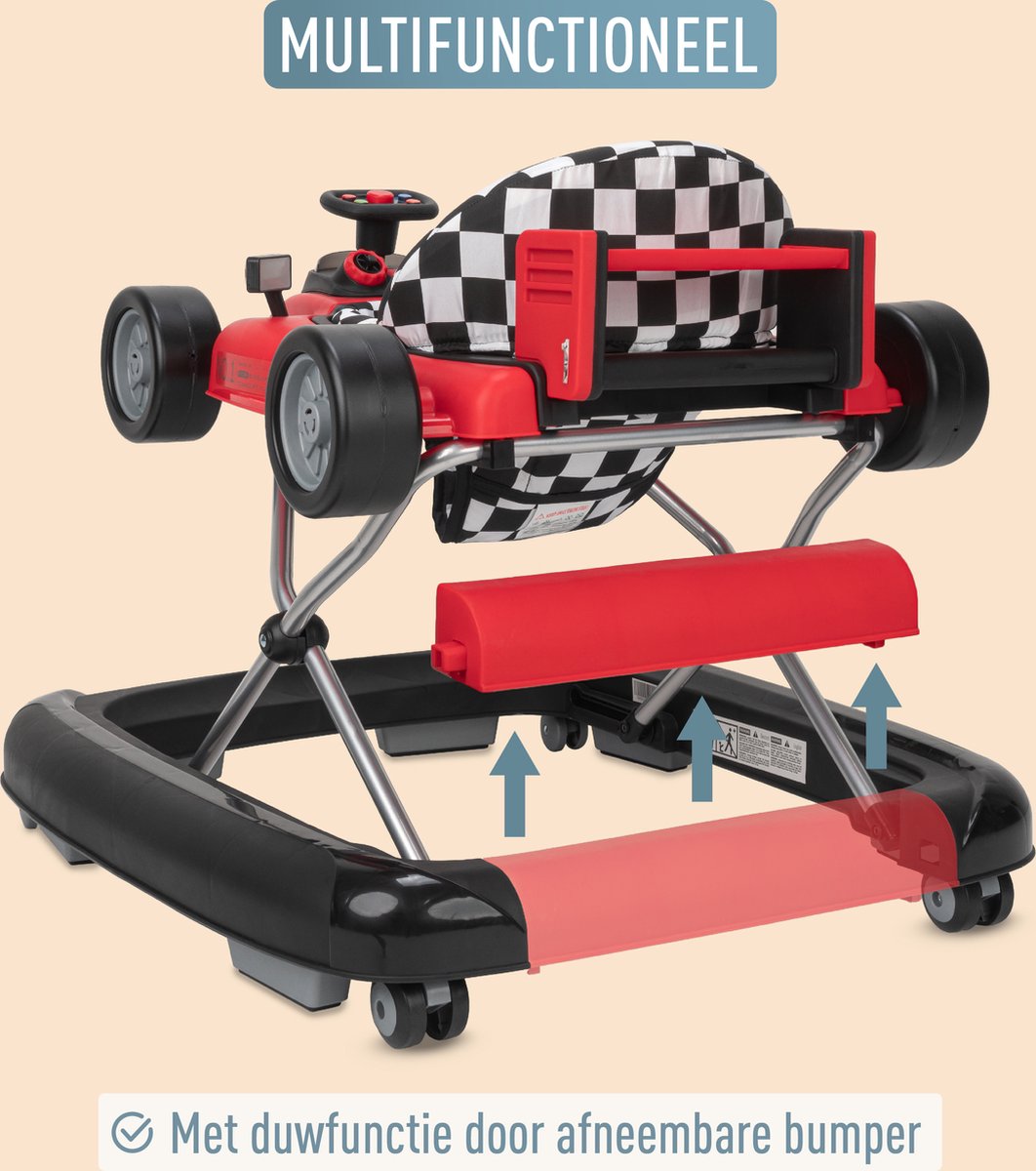 ib style® Loopstoel Babywalker - Baby Loopwagen - Looptrainer - 2-in-1 Racer - Hoogte verstelbaar - Met Geluidseffecten - Little Speedster - Rood – foto 7
