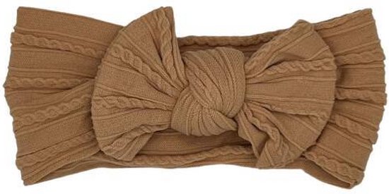 Baby hoofdband - haarband - meisjes - elastisch - met knoop en strik - taupe