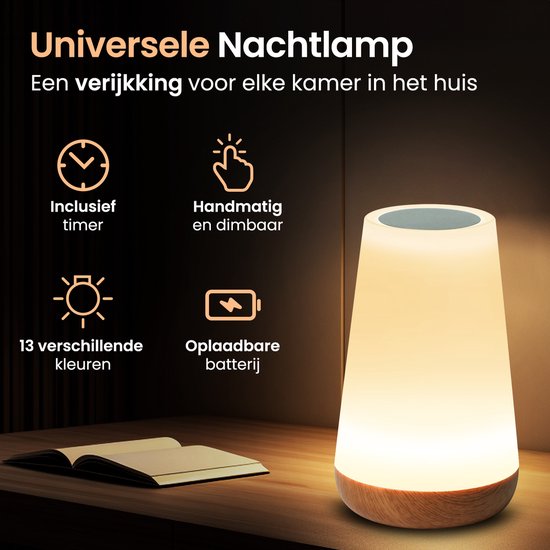 Oplaadbaar nachtlampje kinderen - Afstandsbediening - 16+ kleuren - Tijdfunctie - Wake-up Light - Sfeerlamp - Camping lamp - Leeslamp - Tafellamp slaapkamer - Nachtlampje volwassenen - Touch bediening- 15CM - Dimbaar - Draadloos - Nachtlampje baby van A3A ACADGQ — afbeelding 2