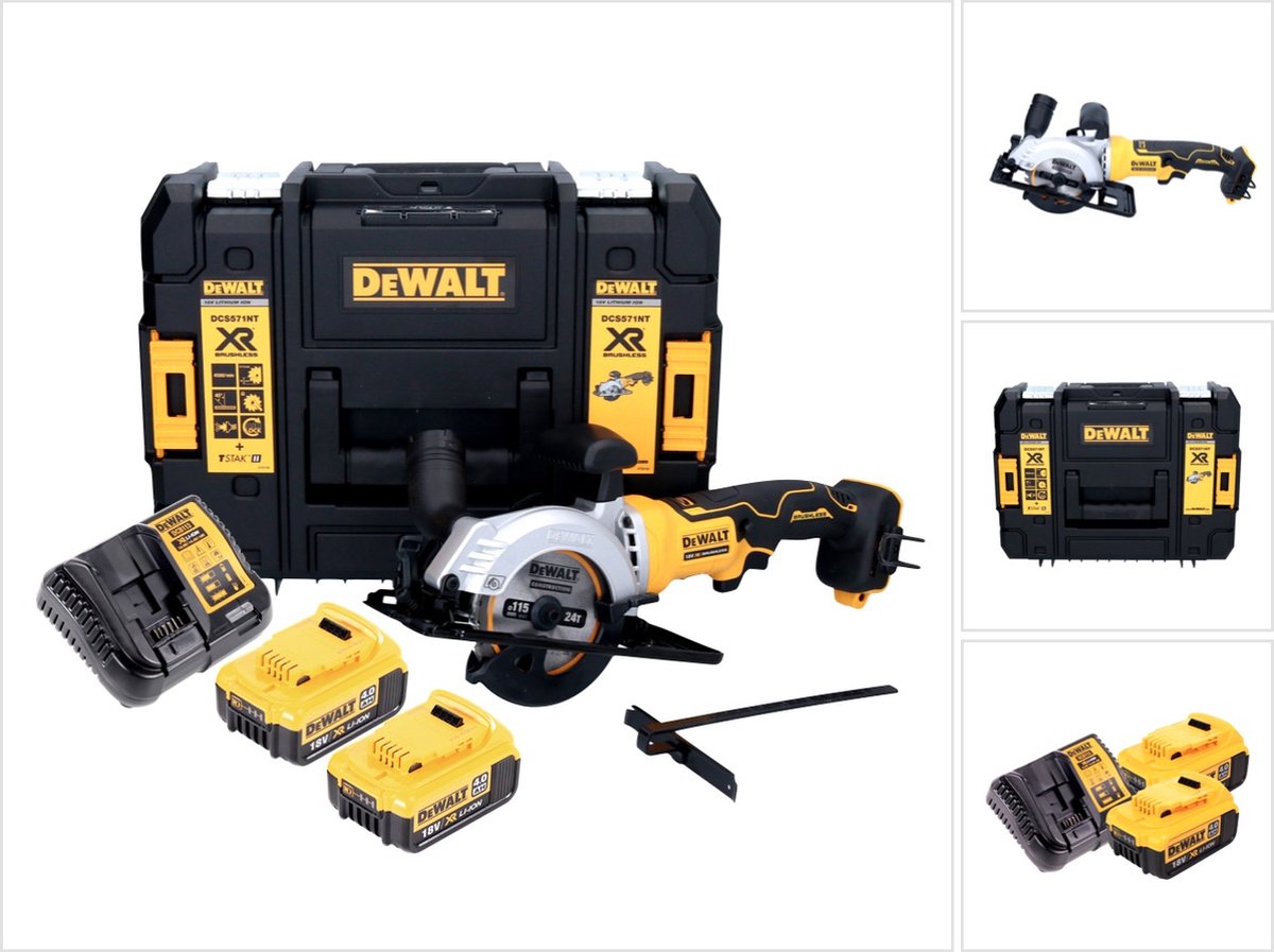 DeWalt DCS 571 M2 accucirkelzaag 18 V 115 mm borstelloos + 2x accu 4.0 Ah + lader + TSTAK