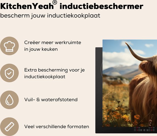 KitchenYeah® Inductie beschermer 81x52 cm - Schotse hooglander - Dier - Natuur - Kookplaataccessoires - Afdekplaat voor kookplaat - Inductiebeschermer - Inductiemat - Inductieplaat mat