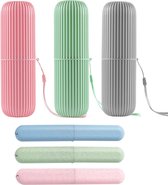 Tandenborsteldoosje, 3 stuks draagbare reistandenborstel (roze, groen, grijs) en 3 stuks kleine tandenborsteldoosjes, camper, prijs, veranderende reisstandaard borstelharenset voor ingeblikte creatieve tandenborstel