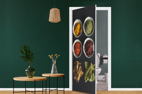 Sticker de porte Louche - Épices - Herbes - Vert - Marron - Rustique - 85x205 cm - Poster de porte