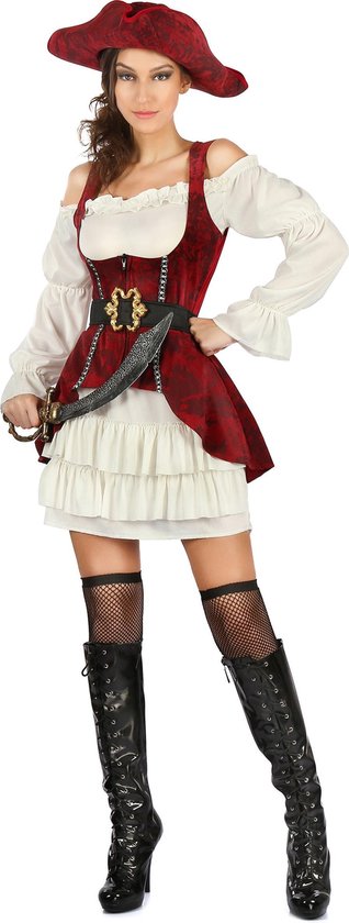 LUCIDA - Wit met rood piraten pak voor dames - L