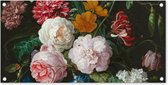 Affiche de jardin Nature morte aux fleurs dans un vase en verre - Peinture de Jan Davidsz. de Heem - 80x40 cm - Décoration murale Extérieur - Affiche de jardin - Toile de jardin - Affiche de clôture - Peinture de jardin
