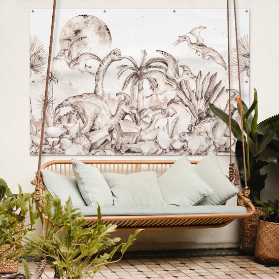Décoration murale Dino - Enfants - Jungle - Plantes - Kids - 180x120 cm - Poster jardin - Toile jardin - Poster extérieur