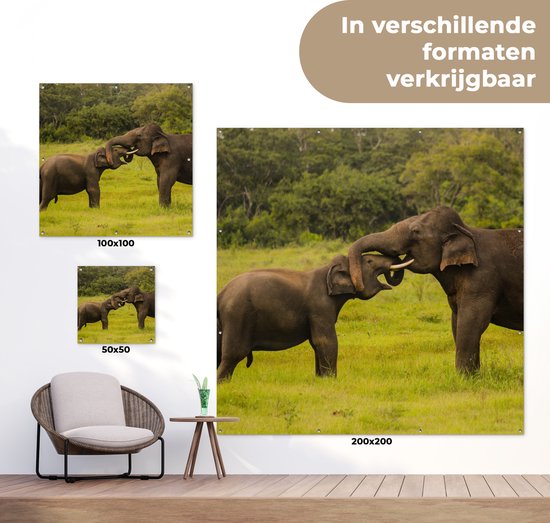 Torchon de jardin Deux éléphants combattants - 100x100 cm