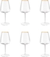6x Witte Wijnglazen met Gouden Rand - Wine Glass - 400 ml - Transparant - Set van 6 Stuks