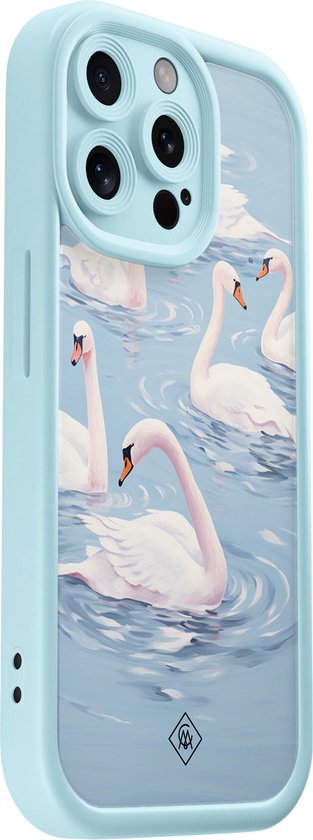 Coque Casimoda® - Convient pour iPhone 15 Pro Max - Cygnes - Coque de téléphone unie avec protection d'objectif - TPU - Coque arrière - Blauw
