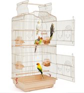 Cage à perroquets – Cage à perruches – Grande cage à oiseaux d'intérieur – Jouets inclus – Cages à oiseaux avec bain – 46 x 35 x 105 cm – Marron clair