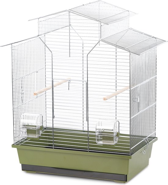 Vogelkooi Duvo+ Iza 2 – Olijfgroen/Chroom Binnenkooi voor Parkieten en Kanaries