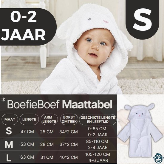 BoefieBoef Wit Schaap Kinder Badjas Baby & Peuter 0-2 Jaar (0-85 cm) – Zacht Katoen Badstof met Dieren Capuchon – Absorberende Ochtendjas Handdoek voor Jongen & Meisje – Zwemles, Carnaval, Verjaardag & Kraamcadeau – Perfect na Bad & Zwemmen — afbeelding 5