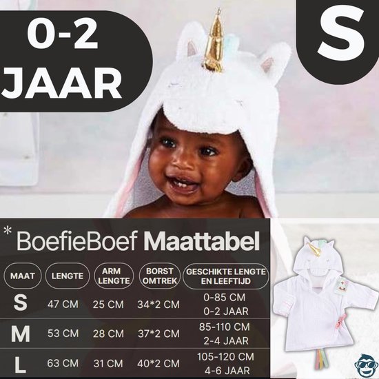 BoefieBoef Eenhoorn Kinder Badjas Baby & Peuter 0-2 Jaar (0-85 cm) - Zacht Katoen Badstof met Dieren Capuchon - Absorberende Ochtendjas Handdoek voor Jongen & Meisje - Zwemles, Carnaval, Verjaardag & Kraamcadeau - Perfect na Bad & Zwemmen - Unicorn van BoefieBoef — afbeelding 5