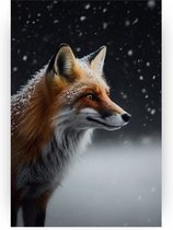 Vos in de sneeuw - Slaapkamer canvas schilderij - Muurdecoratie vossen - Klassieke schilderijen - Canvas keuken - Muurkunst - 60 x 90 cm 18mm