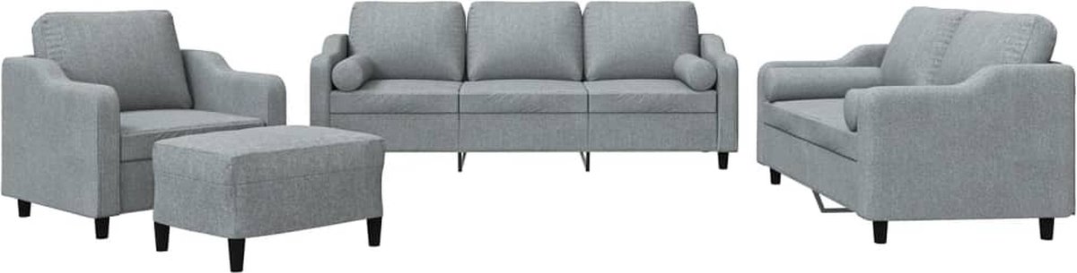 vidaXL - 4-delige - Loungeset - met - kussens - stof - lichtgrijs