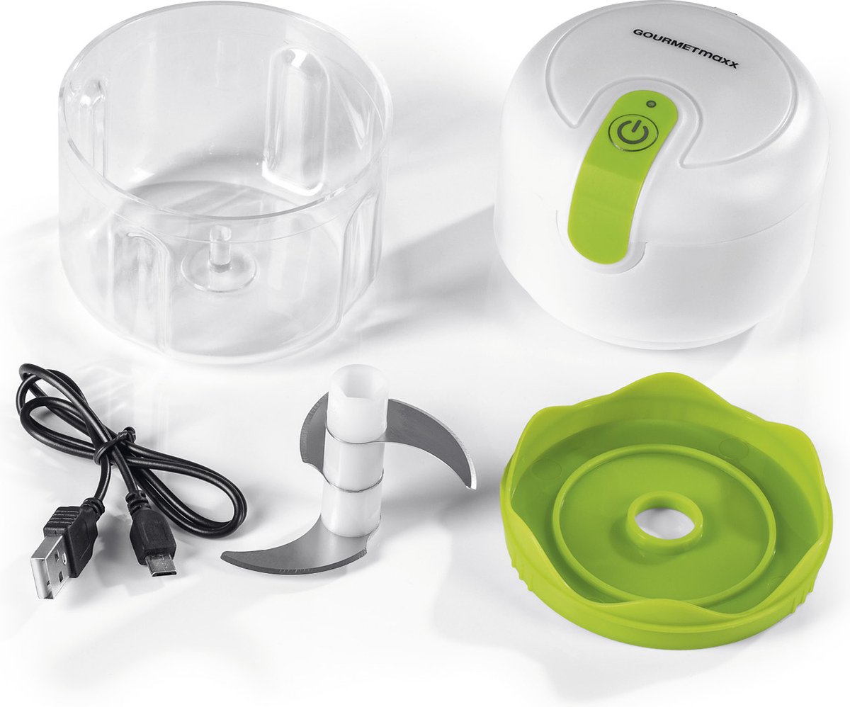Euro Cuisine MCG20GR Hachoir Électrique Rechargeable USB – Bol Verre Vert