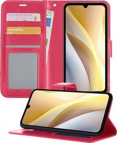 Hoesje Geschikt voor Samsung A15 Hoesje Book Case Hoes Wallet Cover - Hoes Geschikt voor Samsung Galaxy A15 Hoesje Bookcase Hoes - Donkerroze