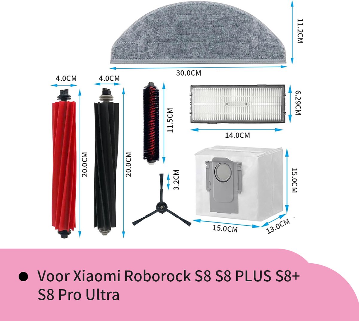Accessoires voor Roborock S8, S8 Plus, S8 Pro Ultra, reserveonderdelenset voor Roborock S8, S8 , S8 Pro Ultra, accessoireset voor Roborock S8, S8 , S8 Plus, 2 rubberen borstels, 4 HEPA-filters, 6