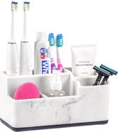 Tandenborstelhouder voor badkamer - organizer van wit marmerlook met 5 vakken voor tandpasta, tandenborstels en badkamerkaptafelaccessoires