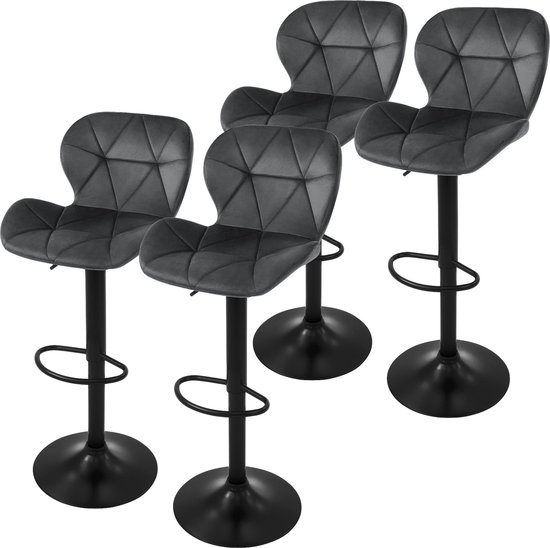 Set van 4 barkrukken grijs fluwelen bekleding met rugleuning en voetensteun in hoogte verstelbaar 59-79cm ML-Design - ML-Design