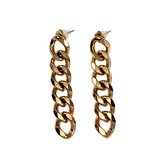 50mm x 11mm Lange Oorbellen Dames - RVS 14K Goud Plated - Cubaanse Schakels Oorbellen