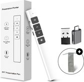 Presentatieklikker - Draadloze presenter met laserfunctie - Inclusief USB-C adapter & Opberg zakje - Compatibel met PowerPoint, Keynote - 30 m bereik - Oplaadbaar - wit- Perfect voor Mac en PC