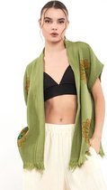 Trimita Flower Of Life Green - Vest - 100% Katoen Hydrofiel Stof Kimono Badjas- Fair Trade - Damesvest -Heerlijk Zacht, Licht en Handgemaakt - Perfect voor Dames