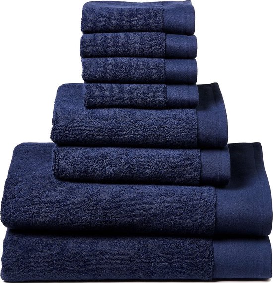 Handdoeken set van 8 in blauw, kwaliteit, 2 badhanddoeken 70 x 140 cm, 2 handdoeken 40 x 70 cm, 4 gezichtshanddoeken 30 x 30 cm, 100% fijnste katoen 600 g/m²
