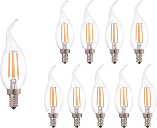 Tsong - Voordeelpak 10 stuks - Dimbare led lamp vlam - Filament - E14 fitting C37 - 5W vervangt 45W - 2700K warm wit licht