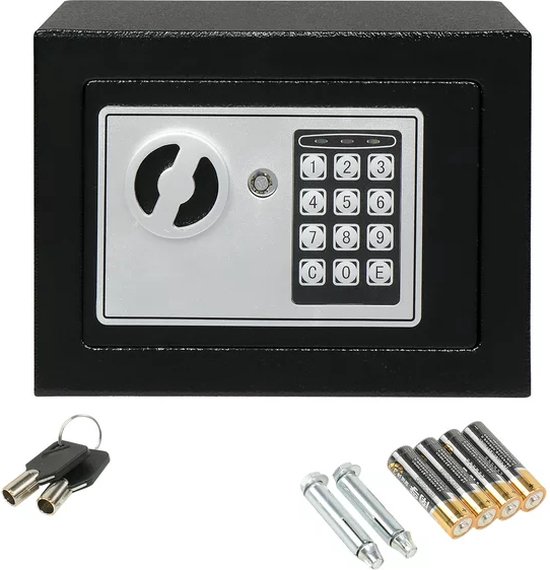 iBright Elektronische Kluis Met Cijferslot - Incl 2 Noodsleutels en Bevestigingsmateriaal- Kluisje - Zwart - 230x170x170