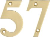 AMIG Huisnummer 57 - massief messing - 10cm - incl. bijpassende schroeven - gepolijst - goudkleur