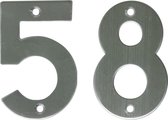 AMIG Huisnummer 58 - massief Inox RVS - 10cm - incl. bijpassende schroeven - zilver
