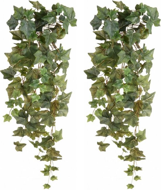 Emerald kunstplant/hangplant - 2x - Klimop/hedera - groen - 70 cm lang - Levensechte kunstplanten