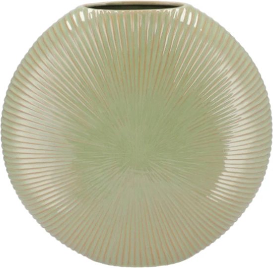 Supervintage geglazuurde aardewerk pistache ovale vaas XL 40 x 11 cm