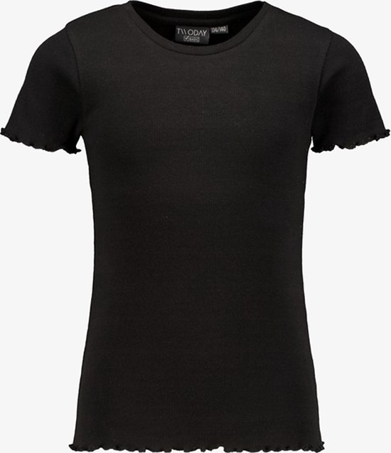 TwoDay basic meisjes rib T-shirt zwart - Maat 158/164