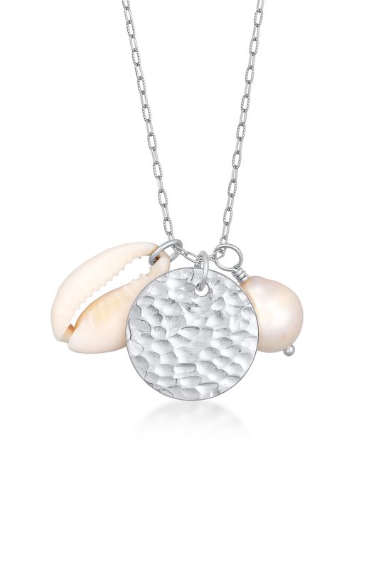 Collier Femme Elli PREMIUM Pendentif plaque femme avec perle d'eau douce et coquillage cauri en argent sterling 925